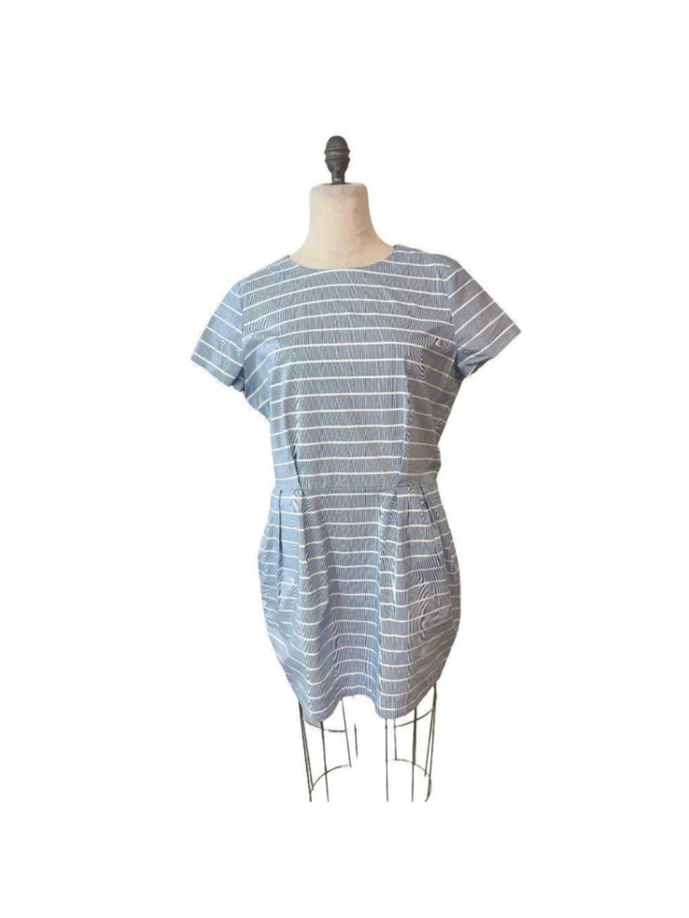 Kate Spade Blue White Cotton Blend Pleats and Pockets Dress Large